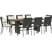 vidaXL 9-delige tuinset met kussens, zwart, van polyrotan