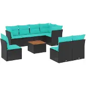 vidaXL 9-delige Loungeset met kussens poly rattan zwart