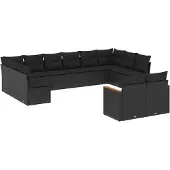 vidaXL 12-delige Loungeset met kussens poly rattan zwart