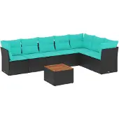 vidaXL 8-delige Loungeset met kussens poly rattan zwart