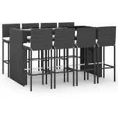 vidaXL 9-delige tuinbarset met kussens, zwart, polyrotan