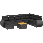 vidaXL 9-delige Loungeset met kussens poly rattan zwart