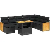 vidaXL 9-delige Loungeset met kussens poly rattan zwart