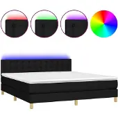 vidaXL Boxspring met matras en LED stof zwart 180x200 cm