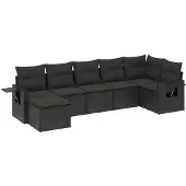 vidaXL 7-delige tuinmeubelset met kussens, zwart, polyrotan