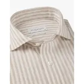 Profuomo Beige gestreept overhemd Regular Fit linnen