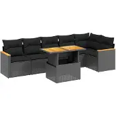 vidaXL 7-delige Loungeset met kussens poly rattan zwart