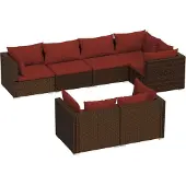vidaXL 9-delige Loungeset met kussens poly rattan bruin