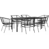 vidaXL 7-delige Tuinset poly rattan glas zwart