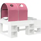 vidaXL Bed met Tunnel met plank 3 st Wit en Roze Bewerkt hout