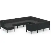 vidaXL 11-delige Loungeset met kussens poly rattan zwart