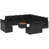 vidaXL 14-delige Loungeset met kussens poly rattan zwart
