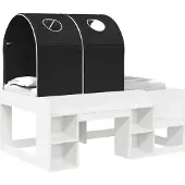 vidaXL Bed met Tunnel met plank 3 st Wit en zwart Bewerkt hout