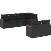 vidaXL 7-delige Loungeset met kussens poly rattan zwart