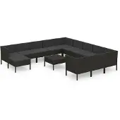 Syfax 13-delige Loungeset met kussens poly rattan zwart