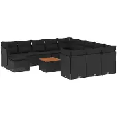 vidaXL 13-delige Loungeset met kussens poly rattan zwart