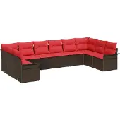 vidaXL Tuinbank Set met kussen 10 pcs Bruin poly rattan