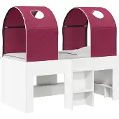 vidaXL Bed met Tunnel 4 st Wit en Rood Bewerkt hout