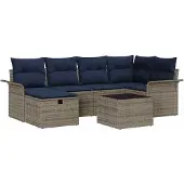 vidaXL Tuinbank Set 7 st Grijs en Marineblauw poly rattan
