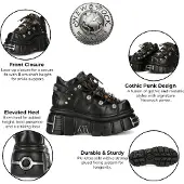 New rock M-106N-C86 Zwarte Vlammen Leren Gothic Enkel Plateau Laarzen
