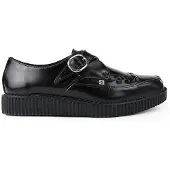 T.U.K TUK Pointed Creeper Black Leather Monk Buckle Platform Shoes - A8520