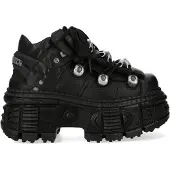 New rock M-OVERZ106B-C1 Metallic Chunky Zwarte Leren Gothic Enkellaarsjes