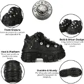 New rock M-OVERZ106B-C1 Metallic Chunky Zwarte Leren Gothic Enkellaarsjes