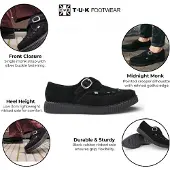 TUK Pointed Creeper Black Suede Monk Buckle Platform Shoes - A8139