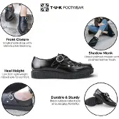 T.U.K TUK Pointed Creeper Black Leather Monk Buckle Platform Shoes - A8520