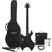 Gear4Music Harlem X Left Handed Bass Guitar + 15W Amp Pack Black