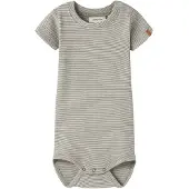 Lil´ Atelier BABY romper groen/wit Jongens Katoen Ronde hals Streep - maat 74