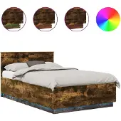 vidaXL Bedframe met hoofdeinde Gerookt eiken 120 x 190 cm Bewerkt hout