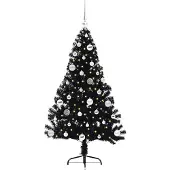 vidaXL Kunststof Voorverlichte Kerstboom met 150 LED Zwart 150 cm PVC