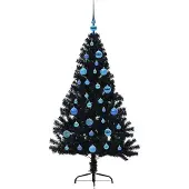 vidaXL Kunststof Voorverlichte Kerstboom met 150 LED Zwart 150 cm PVC