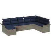 vidaXL Tuinbank Set 8 st Grijs en Marineblauw poly rattan