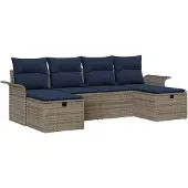 vidaXL Tuinbank Set 6 st Grijs en Marineblauw poly rattan