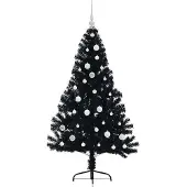 vidaXL Kunststof Voorverlichte Kerstboom met 150 LED Zwart 150 cm PVC