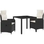 vidaXL Buiten Eettafel Set 3 st Zwart en Crème Wit poly rattan