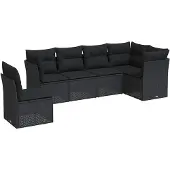 vidaXL 6-delige Loungeset met kussens poly rattan zwart