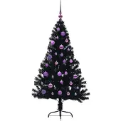 vidaXL Kunststof Voorverlichte Kerstboom met 150 LED Zwart 150 cm PVC
