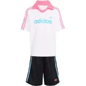 Adidas Set 'LOOSE POLO PINSTRIPE SHORT TEE' azuur / lichtroze / zwart / wit