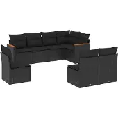 vidaXL 8-delige Loungeset met kussens poly rattan zwart