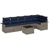 vidaXL Tuinbank Set 7 st Grijs poly rattan
