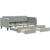 vidaXL Slaapbank met uitschuifbed lades 100x190 cm fluweel lichtgrijs