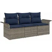 vidaXL Bankstel 3 st 3-Aantal zitplaatsen Grijs en Marineblauw