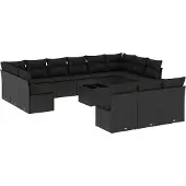 vidaXL 14-delige Loungeset met kussens poly rattan zwart