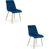 Leobert Chaise - - Tweedelig - Fluwelen bekleding, marineblauw / Houten poten - Set van 2