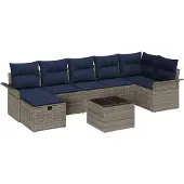 vidaXL Tuinbank Set 8 st Grijs en Marineblauw poly rattan