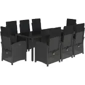 vidaXL 9-delige Tuinset poly rattan zwart