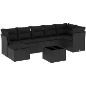 vidaXL 8-delige Loungeset met kussens poly rattan zwart